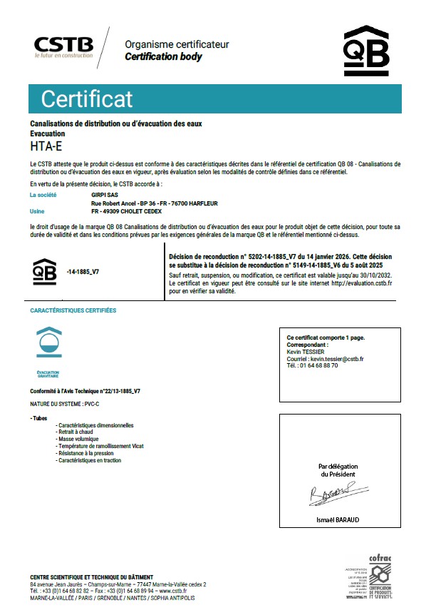 Certificat QB08 Canalisations HTA-E Cholet